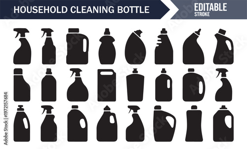 Home cleaning tools silhouettes set for sanitation and hygiene concept