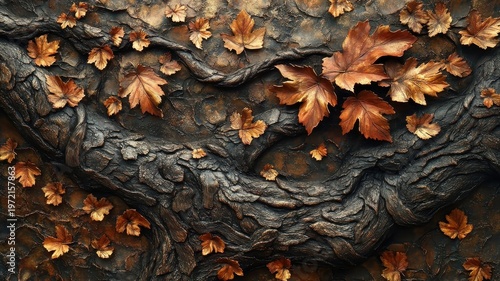 A richly textured maple tree design featuring layered textures, intricate bark and leaf patterns, and a detailed tactile feel.