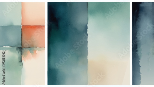 Abstract watercolor painting featuring a grid of blended, muted color blocks