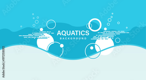 Abstract aquatics background with waves, circles, and linear design elements.