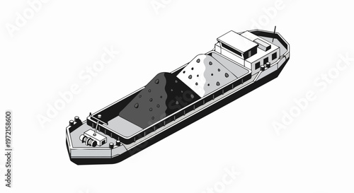 Isometric Vector Illustration of a Bulk Carrier Barge Transporting Industrial Materials