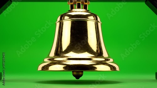 Golden Bell with Shiny Surface and Green Chroma Key Background for Signaling or Announcement Purposes in a Photorealistic Style