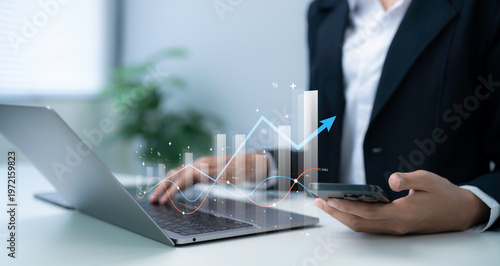 Concept financial growth digital finance data analytics investment strategy market trend performance insight forecasting business development fintech innovation economic expansion