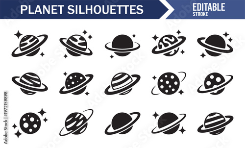Celestial bodies silhouettes set for universe and astronomy visuals