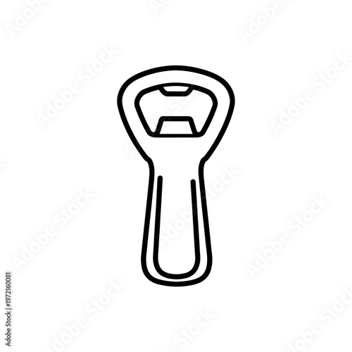 A simple black and white outline depicts a classic bottle opener tool a common kitchen item silhouette