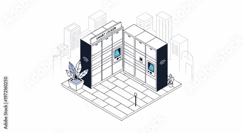 Isometric Smart Locker System for Automated Parcel Delivery and Contactless Pickup in Urban Setting