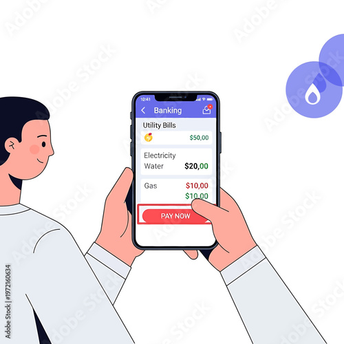 Man holding smartphone with banking app.