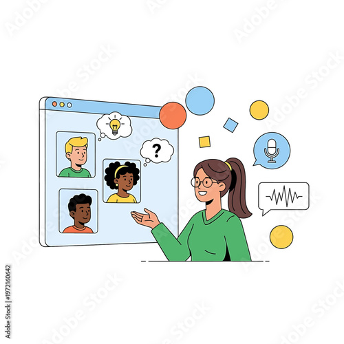 Woman presenting to virtual meeting attendees 1.