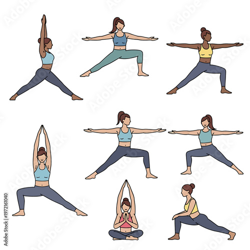 Women in various yoga poses sequence.