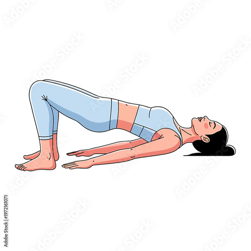 Woman doing bridge yoga exercise pose.
