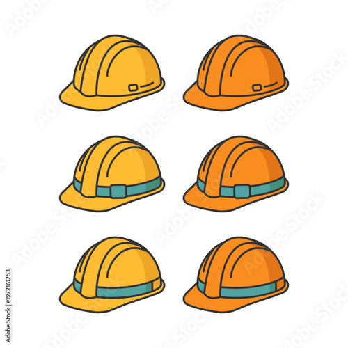 Vector illustration of a set of construction helmets used for safety at work. Perfect for industrial, engineering, building, and workplace safety design themes