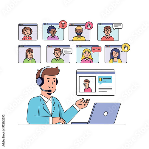 Man Wearing Headset with Microphone.