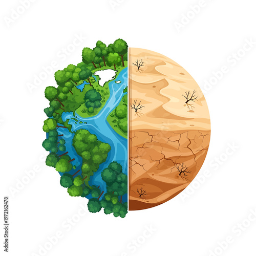 Earth divided into green and desert.