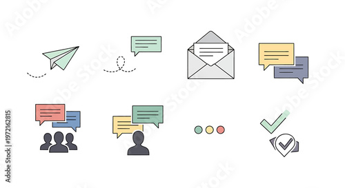 Simple icons of online communication symbols.