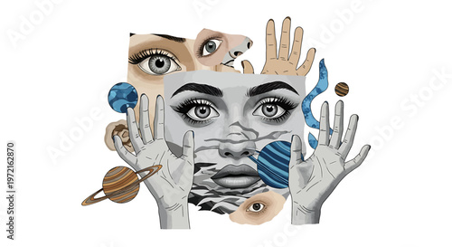 Collage of human face parts.