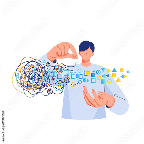 Man interacting with digital interface.