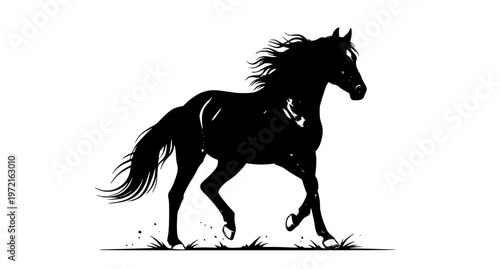 Black Andalusian Horse Running in Paddock Vector Illustration