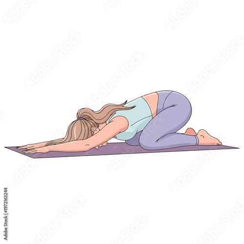 Woman doing yoga on purple mat 1.