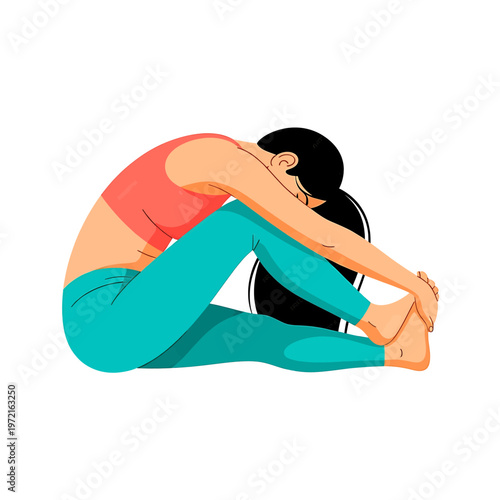 Woman doing seated forward bend yoga 1.