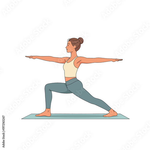 Woman in Warrior Yoga Pose Outstretched 1.
