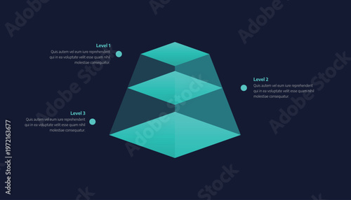 Three Level Blue Neon Pyramid Infographic For Business Hierarchy