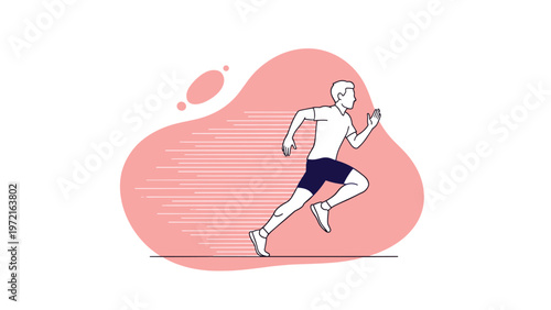Profile of a man running with high speed and intensity against a soft pink abstract background to show fitness and health.