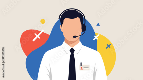 Friendly male customer service representative wearing a professional headset and ready to help clients with their inquiries.