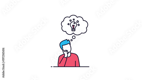 Man holds his chin in deep thought while a broken lightbulb appears in a cloud to represent a failed or difficult project idea.