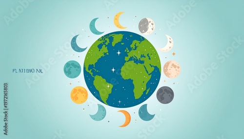 planetary phases cycle vector illustration for eco sustainability and space education