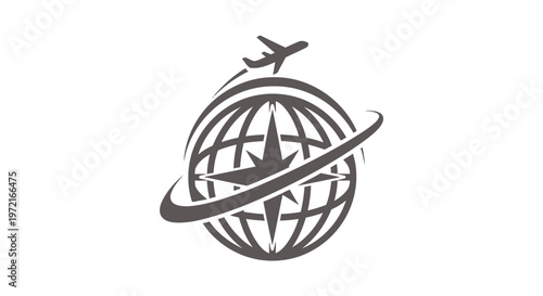 Global Travel Concept - Airplane Flying Around the World Symbol.