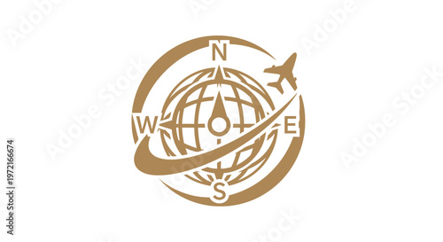 Golden Globe and Airplane Logo Representing Global Travel and Exploration.