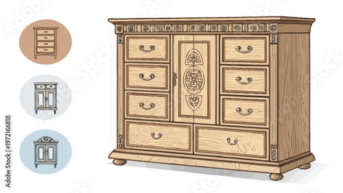 Vintage wooden cabinet with multiple drawers and storage furniture home decor antique style