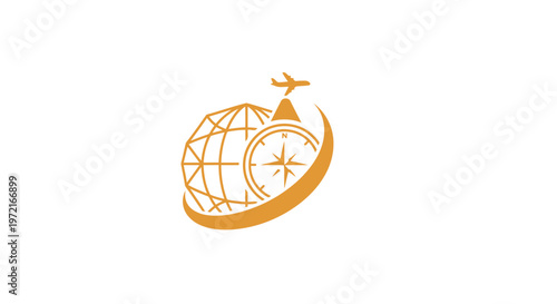 Golden Globe with Compass and Airplane Symbolizing Travel and Exploration.