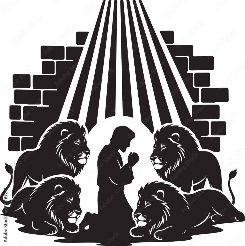 Ταπετσαρία Biblical silhouette of daniel in the lions' den with divine intervention, Genera