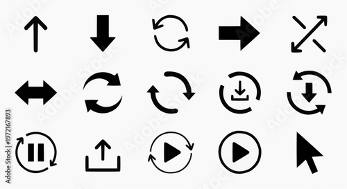 Modern Arrow Icon Set Vector – Simple Black Cursor and Directional Arrows Collection