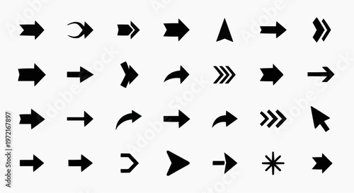 Modern Arrow Icon Set Vector – Simple Black Cursor and Directional Arrows Collection