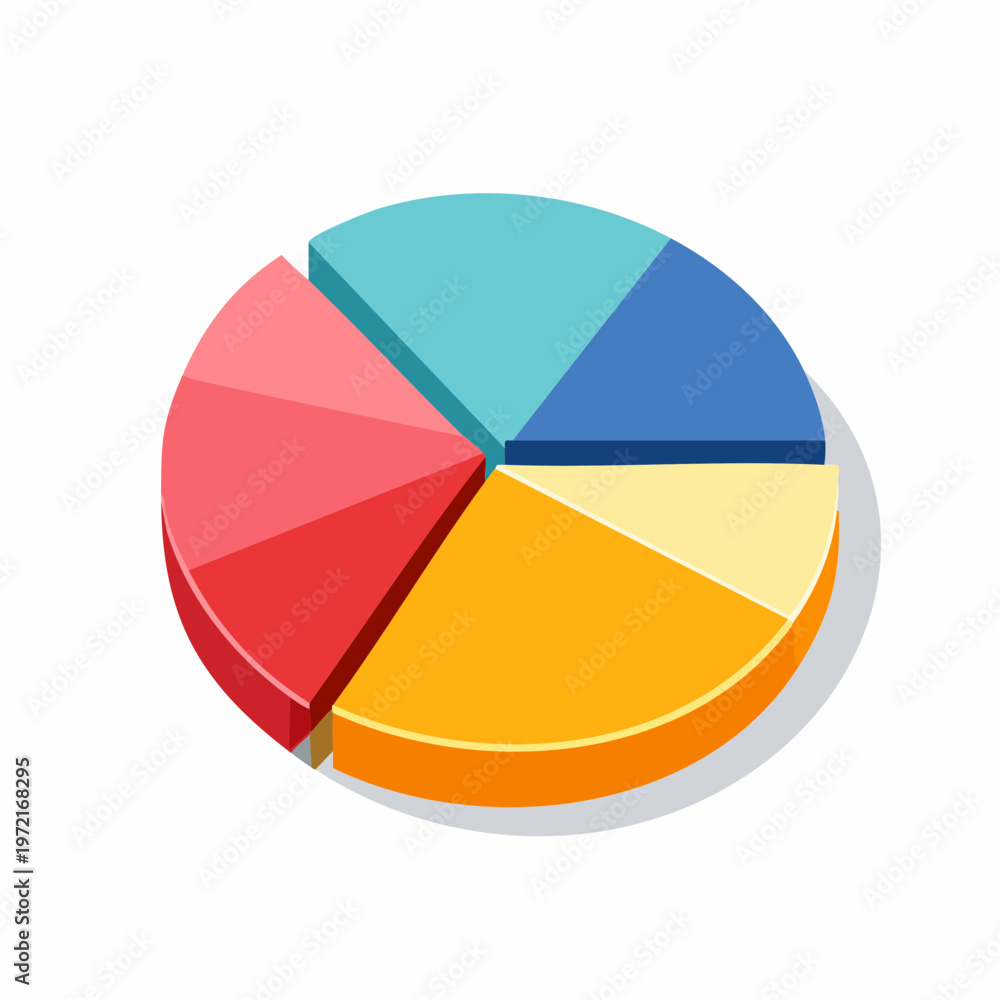 Fototapeta premium A colorful pie chart displays sections in various vibrant hues on a white background