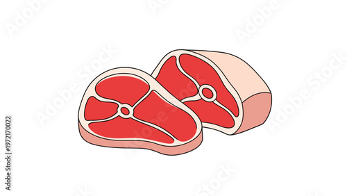Illustration of two thick slices of raw red meat with bones, representing beef, steak, or protein-rich food items for cooking and nutrition.