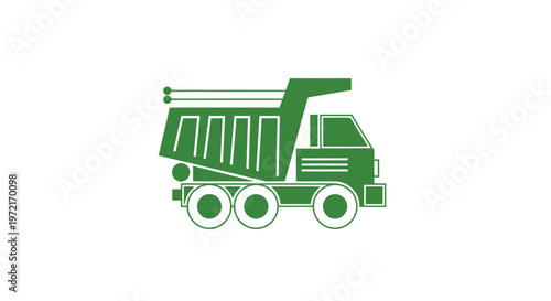 Green Dump Truck Illustration on White Background for Transportation.