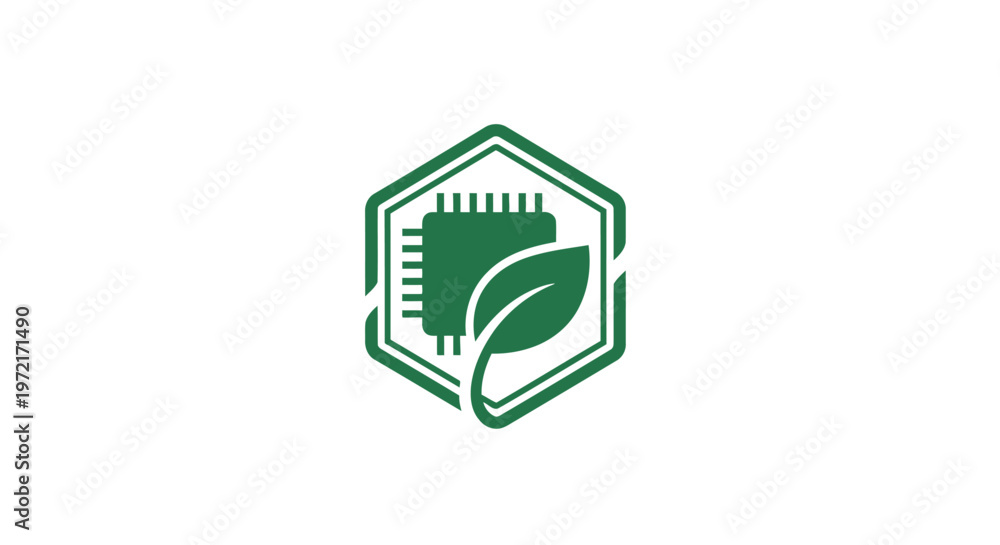 Fototapeta premium Green Technology Chip and Leaf Logo Design Concept.