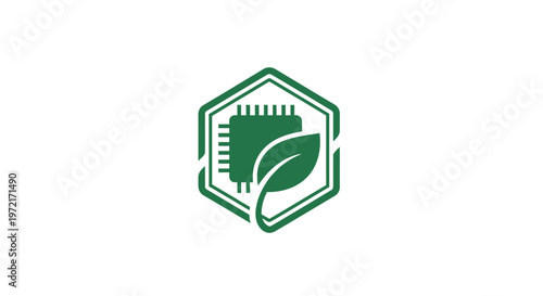 Green Technology Chip and Leaf Logo Design Concept.