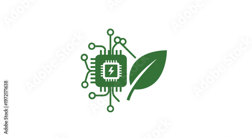 Green Technology Chip and Leaf Symbolizing Eco-Friendly Innovation.