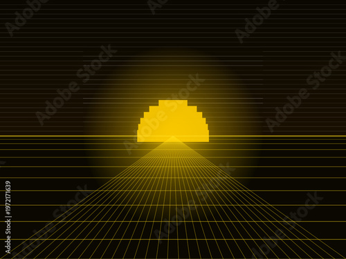 Synthwave Neon Grid Retro 80s Perspective Dark Background