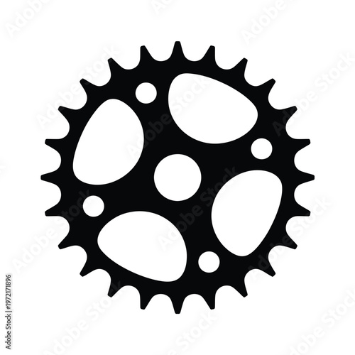 Simple black and white illustration of a bicycle chainring or cogwheel