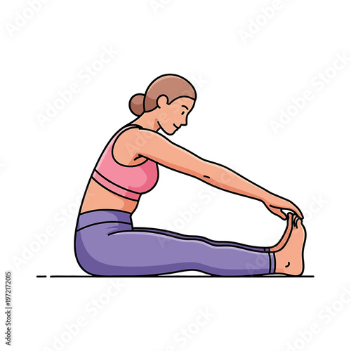 Woman doing seated forward bend exercise.