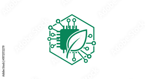 Green Technology Logo Depicting a Leaf and Circuit Board Design.
