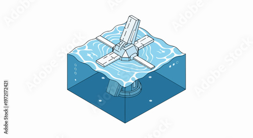 Isometric Illustration of an Ocean Tidal Power Turbine for Renewable Energy Concept