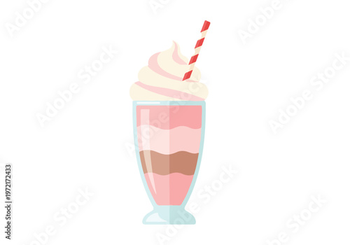 Delicious Layered Strawberry Chocolate Milkshake with Whipped Cream.