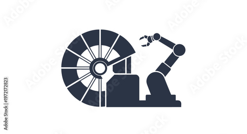 Industrial Robot Arm with Wheel Represents Automation and Technology.