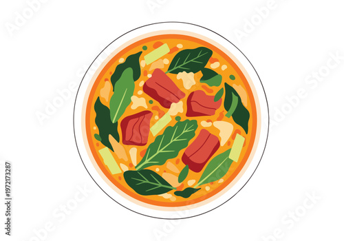 Delicious Bowl of Beef Stew with Fresh Greens.